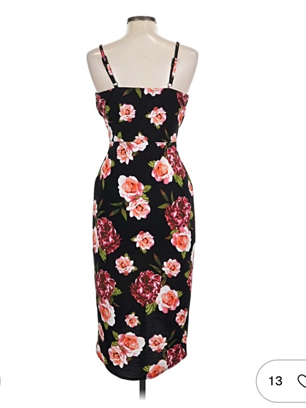 Black Floral Wrap-Style Midi Dress 🖤 - Picture 2 of 5